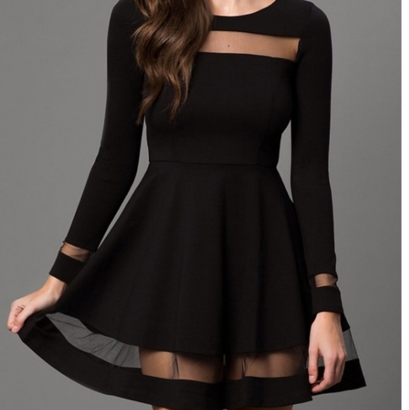 Lulus Dresses & Skirts - Lulu's Black Mesh Cutout Accent Long Sleeve Dress